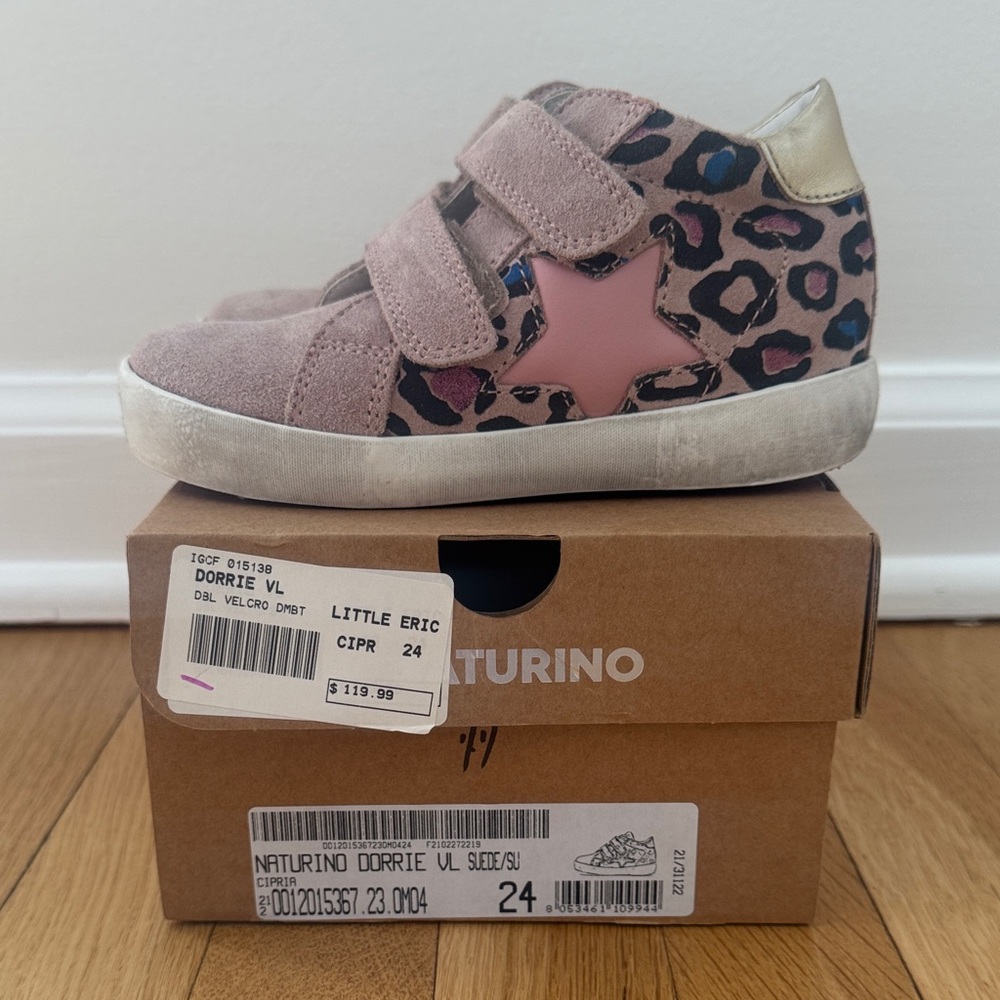 NWT Naturino Kids' Pink Leopard Sneakers EU 24